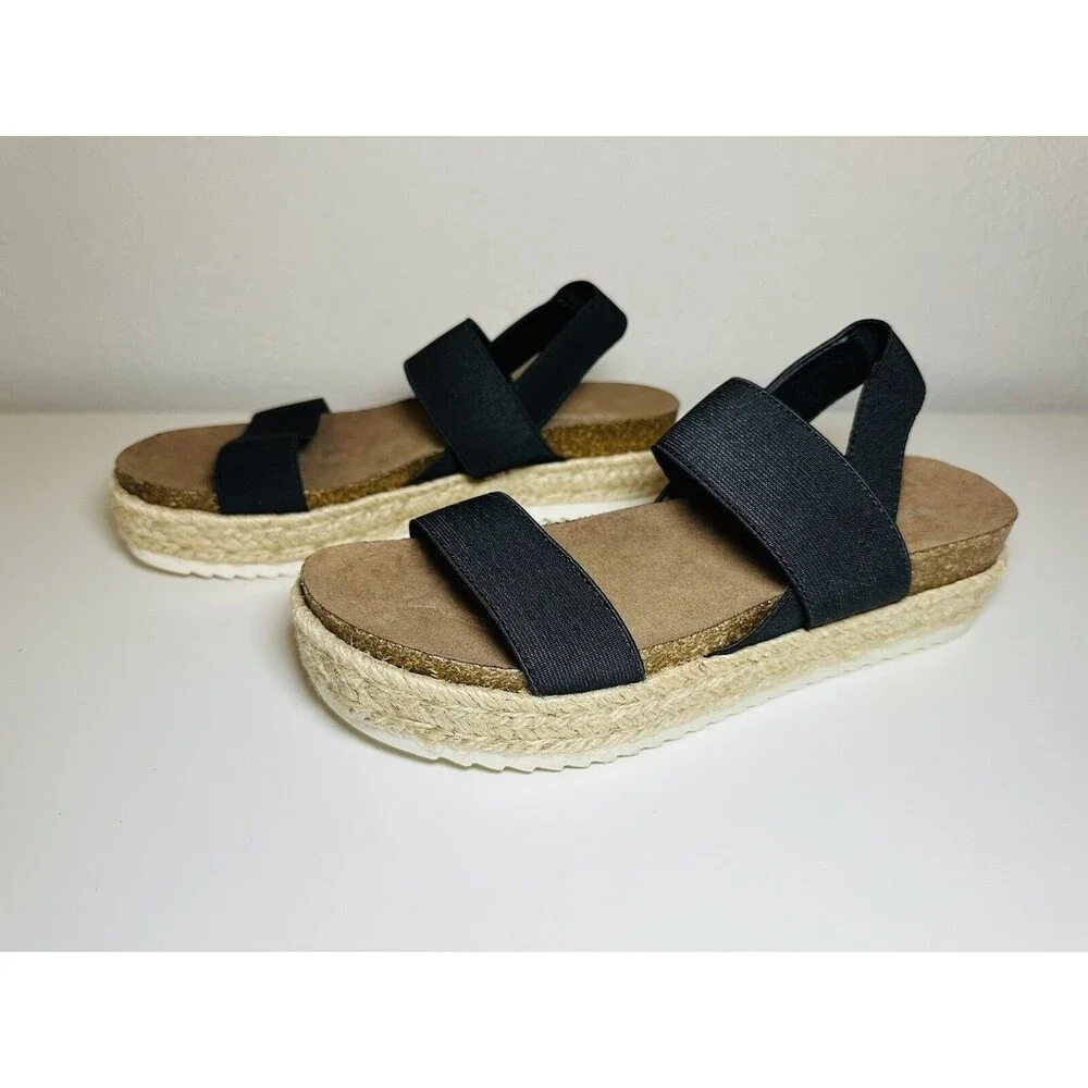 MADDEN GIRL Cassie Black Platform Espadrille Sandals SIZE 8M *NEW*‎